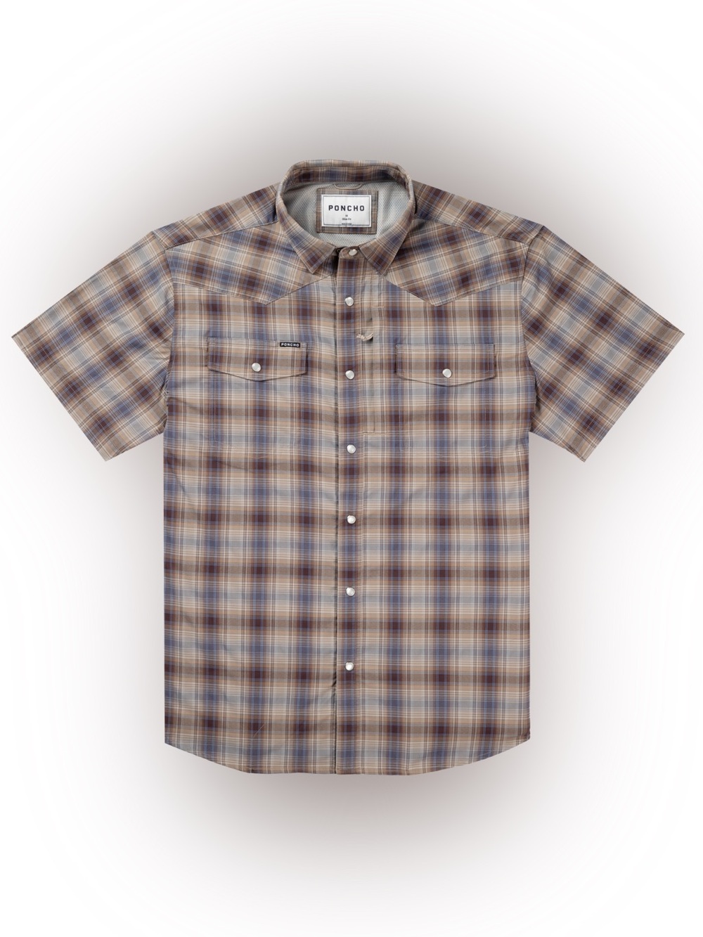 NWOT Poncho The Dalhart Brown & Blue Plaid Western Slim Fit Shirt Men’s Size XL